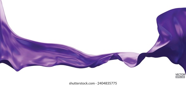Flying purple silk textile fabric flag background. Smooth elegant purple Satin Isolated on white Background for grand opening ceremony. Purple curtain. 3d vector illustration