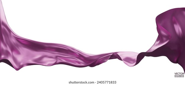 Flying purple silk textile fabric flag background. Smooth elegant purple Satin Isolated on white Background for grand opening ceremony. Purple curtain. 3d vector illustration