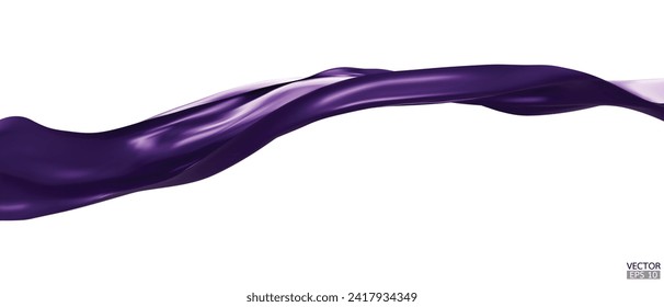 Flying purple silk textile fabric flag background. Smooth elegant purple Satin Isolated on white Background for grand opening ceremony. Purple curtain. 3d vector illustration