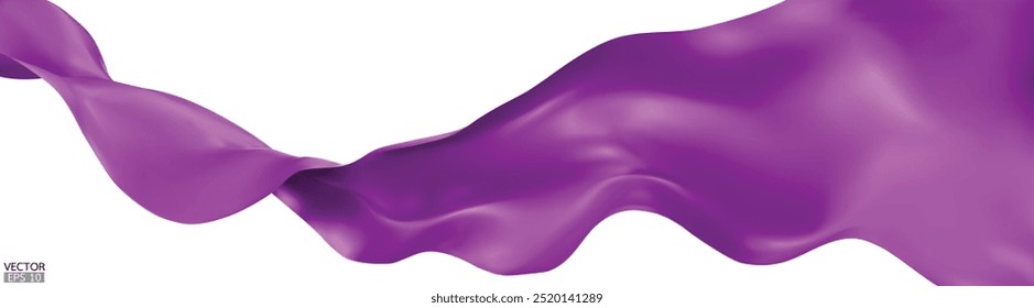 Fondo de bandera de tela de seda púrpura voladora. Satén púrpura elegante liso aislado sobre fondo blanco para la gran ceremonia de apertura. Cortina morada. Ilustración vectorial 3D