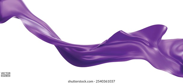 Fondo de bandera de tela de seda púrpura voladora. Satén púrpura elegante liso aislado sobre fondo blanco para la gran ceremonia de apertura. Cortina morada. Ilustración vectorial 3D