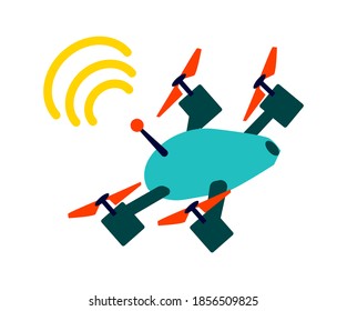 Flying Quadcopter Or Quadrotor Helicopter With Wi-fi Sign Cartoon Vector Illustration