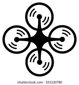 Flying Quadcopter vector icon. Style is flat symbol, black color, rounded angles, white background.