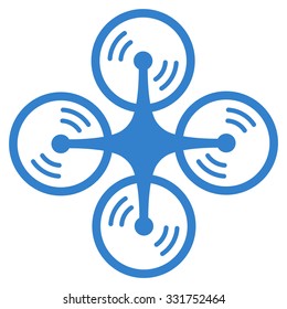 Flying Quadcopter vector icon. Style is flat symbol, cobalt color, rounded angles, white background.