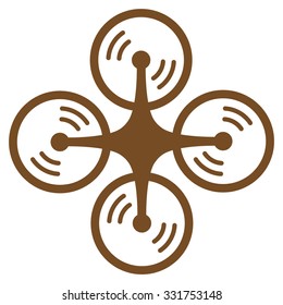 Flying Quadcopter vector icon. Style is flat symbol, brown color, rounded angles, white background.