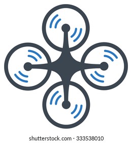 Flying Quadcopter vector icon. Style is bicolor flat symbol, smooth blue colors, rounded angles, white background.