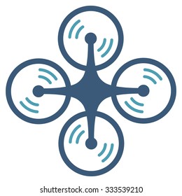 Flying Quadcopter vector icon. Style is bicolor flat symbol, cyan and blue colors, rounded angles, white background.