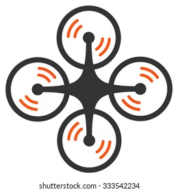 Flying Quadcopter vector icon. Style is bicolor flat symbol, orange and gray colors, rounded angles, white background.