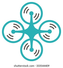 Flying Quadcopter vector icon. Style is bicolor flat symbol, grey and cyan colors, rounded angles, white background.