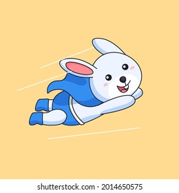 Flying rabbit super hero wearing costume and cloak animal mascot cartoon vector illustration