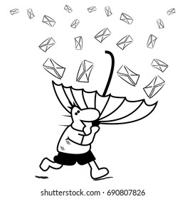flying rain of e-mails up social media like with bright white background. vector illustrator. see more images related