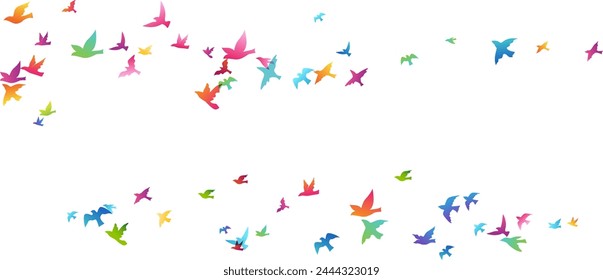 Flying rainbow birds. Decoration element from scattered colorful silhouettes.