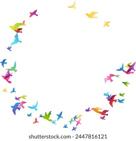 Flying rainbow birds. Decoration element from scattered colorful silhouettes.