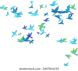 Flying rainbow birds. Decoration element from scattered colorful silhouettes.