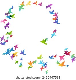 Flying rainbow birds. Decoration element from scattered colorful silhouettes.