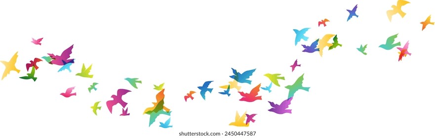 Flying rainbow birds. Decoration element from scattered colorful silhouettes.
