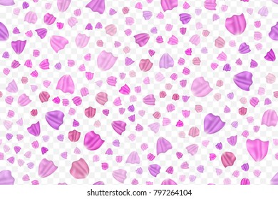Flying random, chaotic, petals on transparent background.