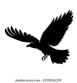 flying raven silhouette vector illustration logo icon clipart isolated on white background