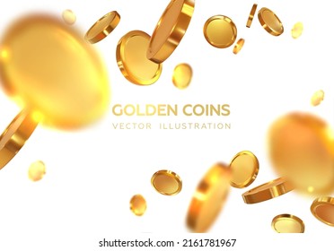 Flying realistic 3d coins. Golden falling coins. Win. Isolated on white background. Vector illustration - Shutterstock ID 2161781967