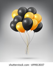 Flying Realistic Glossy black orange Balloon, Halloween concept on white background