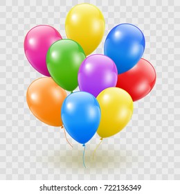 Flying Realistic Glossy Colorful Balloons with Party and Celebration concept on white background.