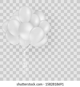 Flying Realistic Glossy white Balloons with Party and Celebration concept on white background, vector illustration