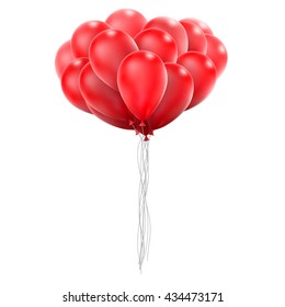 Flying realistic red glossy balloons holiday celebration elements. Balloons red. Ballons design. Balloons template. Balloons bunch. Balloons composition. EPS 10 vector file included