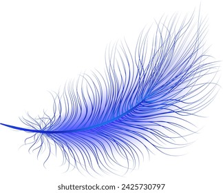 Flying realista vector de ganso o cisne plumas azules. Relleno de plumas ecológicas para almohadas, mantas o chaquetas. Diseño de concepto de vector.
