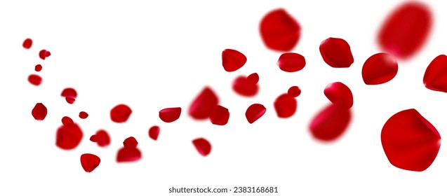 Volando pétalos de rosa rojos vectoriales realistas.