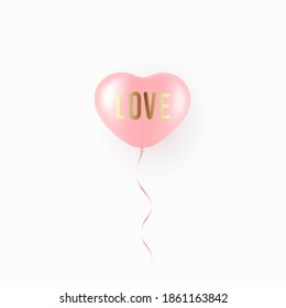 Flying red balloon in heart shape over white background