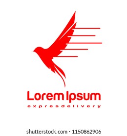 Flying red birds as eagle, hawk, falcon and dove in flight. For business, delivery, transportation or travel design