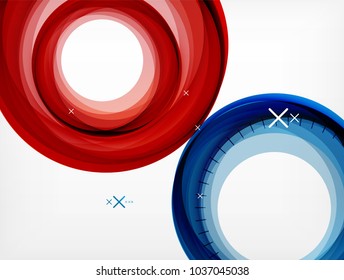 Flying red and blue abstract circles, vector geometric background, color air bubbles, web banner template, business or technology presentation background or elements, vector illustration