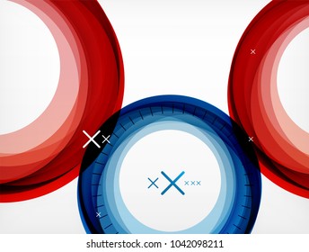 Flying red and blue abstract circles, vector geometric background, color air bubbles, web banner template, business or technology presentation background or elements, vector illustration