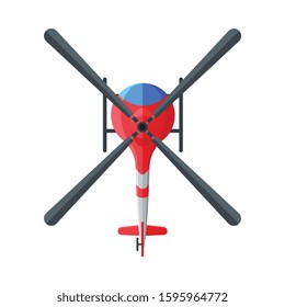 Flying Red and Blue Helicopter, View from Above, Air Transport Vector Illustration