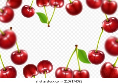 Fondo de cerezo rojo volador. Vector de calidad 3d realista. Conjunto de colecciones de cerezas aisladas en un fondo blanco