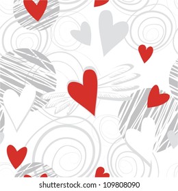 flying red and gray hearts on white background lovely seamless pattern