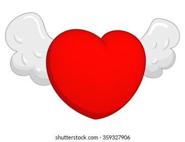 Flying red heart with wings.Vector isolated.