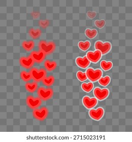 Flying red hearts. Blogging. Stream. Likes online. Social media concept. Vector illustration.