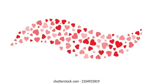 Flying red hearts in brush stroke isolated on white background. Modern elegant cover design background. Elite premium vector template for sale, greeting card, brochure, presentation, banner.Copy space