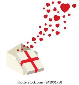 flying red hearts from gift box