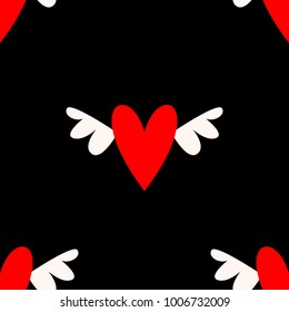 Flying Red Hearts Pattern on Black