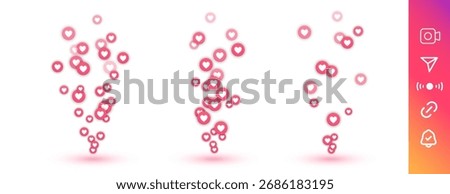 Flying red hearts sign. Set web icons. Web symbols, like signs, elements, app, ui. Social media concept. Vector