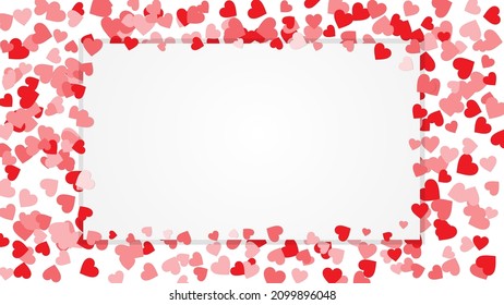 Flying red hearts with white blank paper background. Modern elegant cover design background. Elite premium vector template for sale, greeting card, brochure, presentation, banner. Copy space for text.