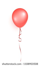 flying red helium balloon for birthday party and other holidays on white background. vector realistic element for illustration, banner, poster, greeting card, flyer