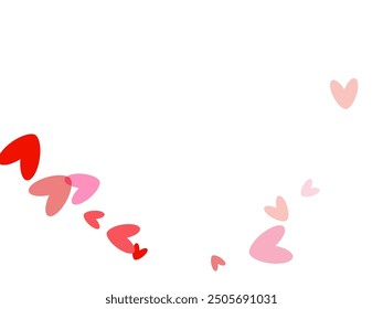 Flying red paper hearts on white background.  Cartoon confetti love signs graphic design.