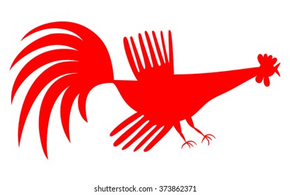 Flying Red Rooster isolated on white background. Vector Illustration 