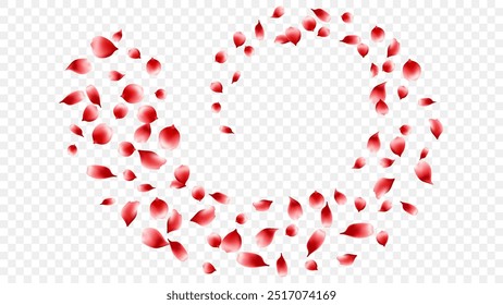 Flying red rose petals element decoration freshening in nature background. botanical vector, romantic