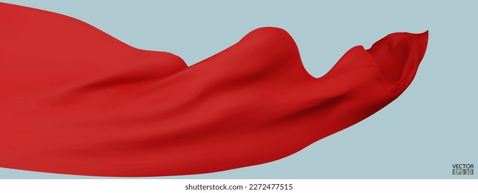 Fondo de la bandera de la tela textil de seda roja volante. Satin rojo suave y elegante aislado en azul Fondo para la gran ceremonia de inauguración. Cortina roja. 3.ª ilustración vectorial