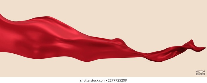 Fondo de la bandera de la tela textil de seda roja volante. Satin rojo suave y elegante aislado en el fondo beige para la gran ceremonia de inauguración. Cortina roja. 3.ª ilustración vectorial