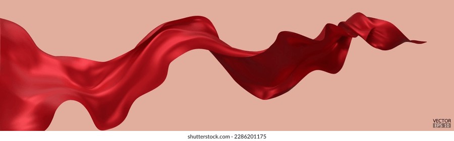 Fondo de la bandera de la tela textil de seda roja volante. Satin rojo suave y elegante aislado en el fondo beige para la gran ceremonia de inauguración. Cortina roja. 3.ª ilustración vectorial